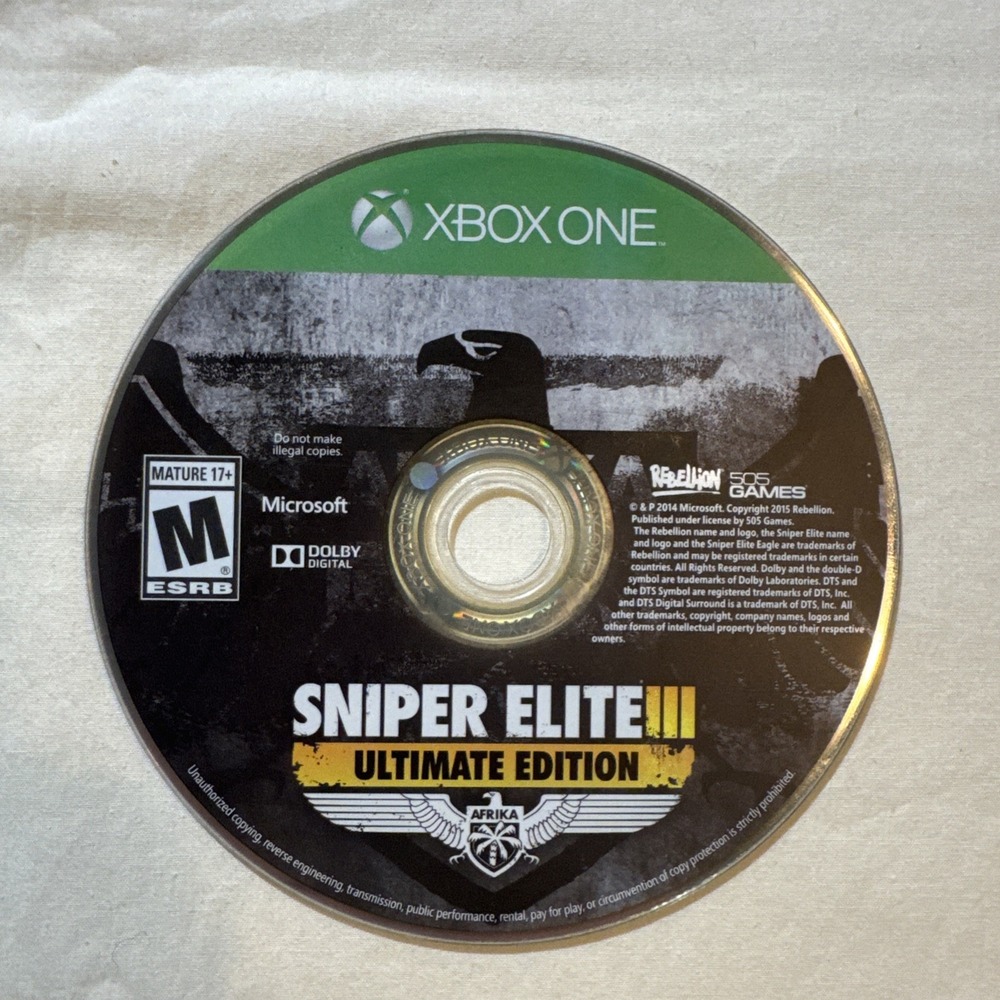 Sniper Elite 3 lIl Ultimate Edition (Xbox 360, 2015) DISC ONLY